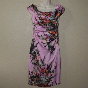Sz 2 David Meister Pink Floral Ruched Sheath Dress